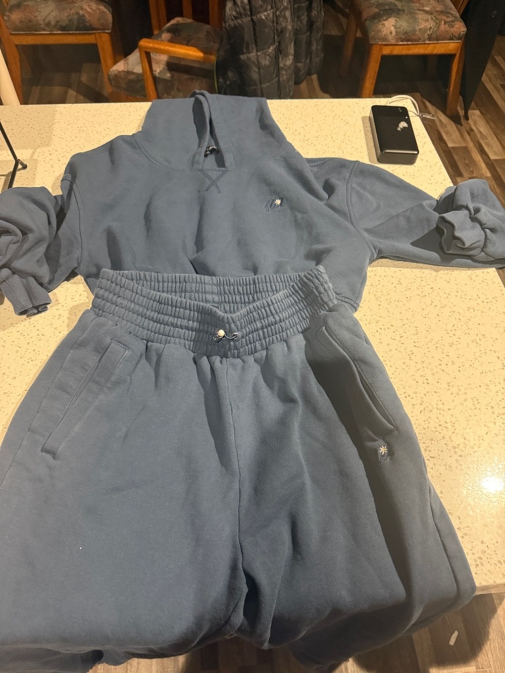 For Love And Lemons Slate Blue Drawstring Track Joggers and cropped top top